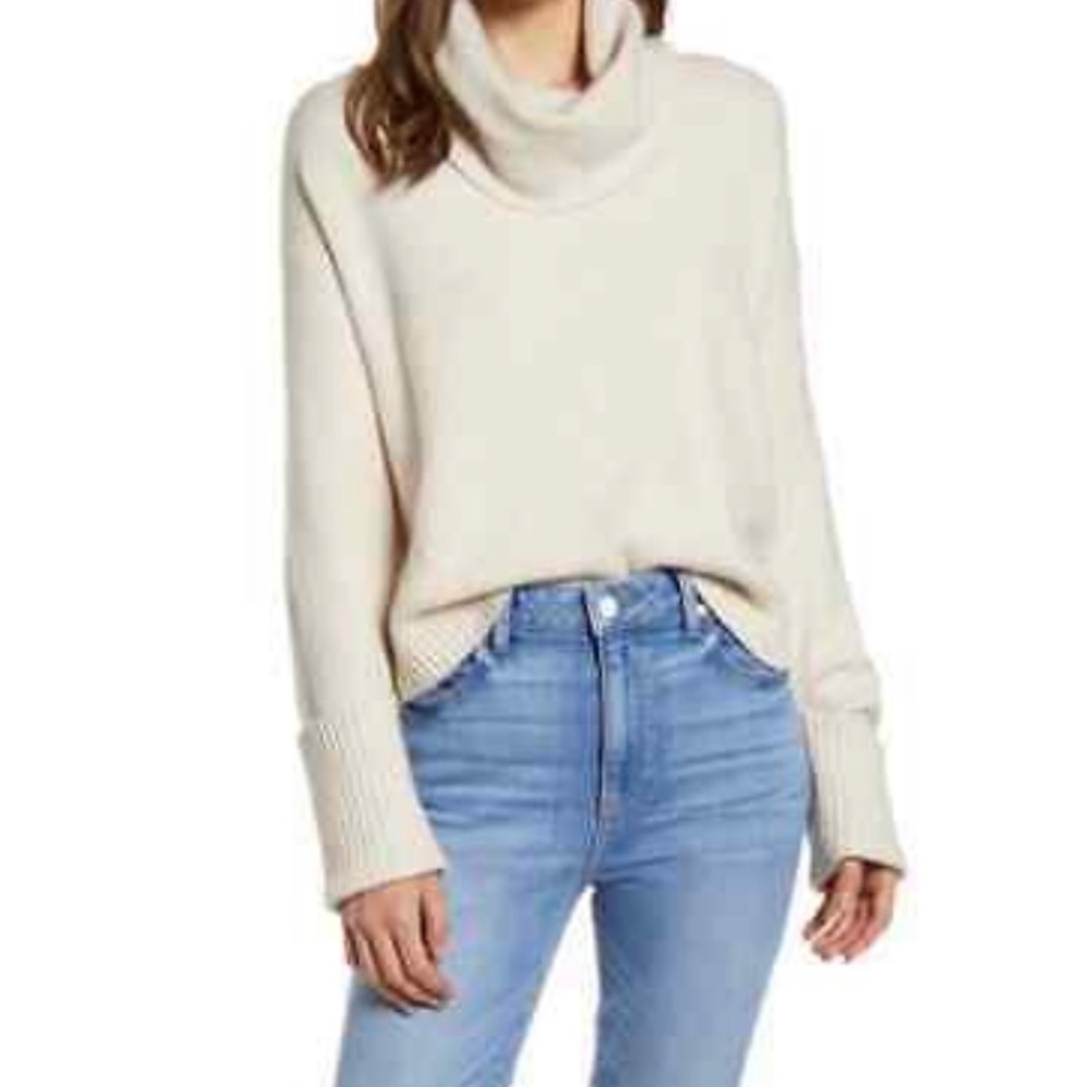 Cowl Neck Sweater, Soft Cotton Wool Blend, Ribbed Cuffs, Natural Color Chelsea28